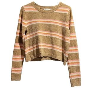 All in Favor Sweater Women's Size Large Brown Striped Cropped Long Sleeve  SOFT